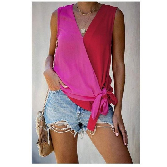 Tops - Womens Sleeveless V Neck Loose Shirt – Medium